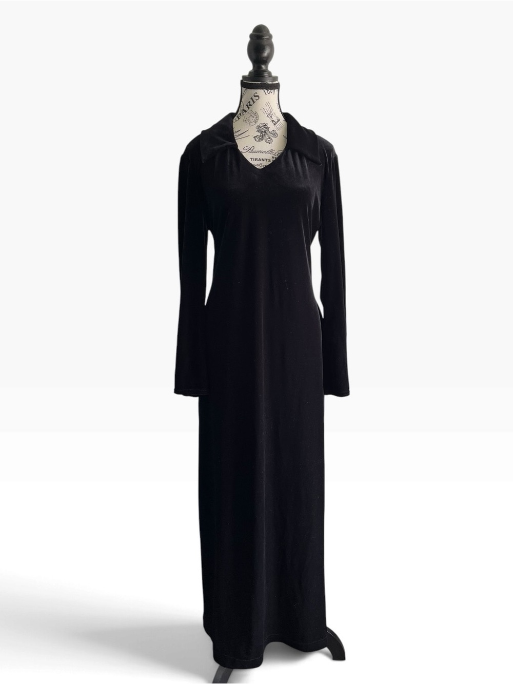 🇨🇦 ALGO Vintage 90s Black Velvet Maxi Dress 90s Minimalist Soft Goth Whimsigoth